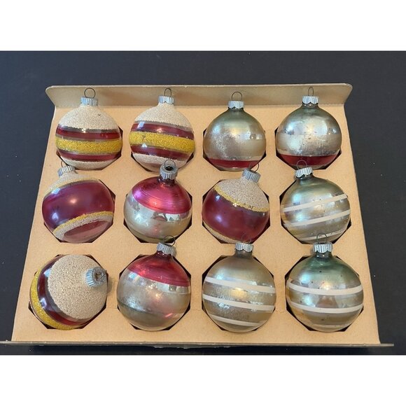 12 Shiny Bright Christmas Ornament Mica 2 " Mercury Glass Some Matching With Box - Picture 1 of 6